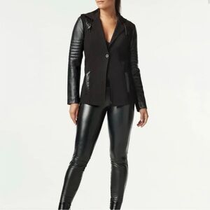 Blanc Noir Hooded Blazer jacket with leather trim